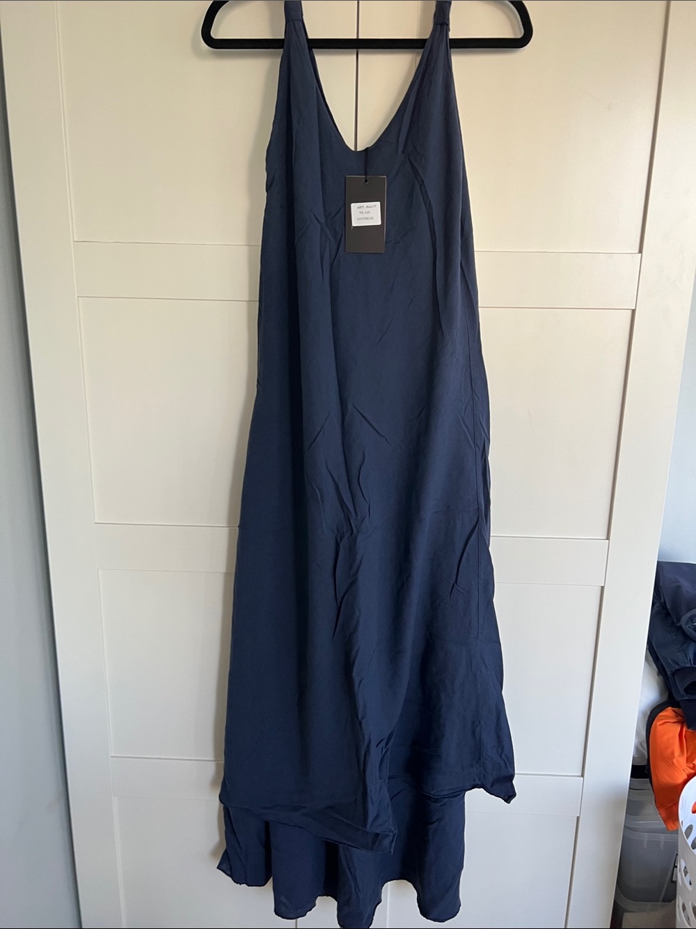 NWT Linen Elegant Navy V-Neck Maxi Slip Dress